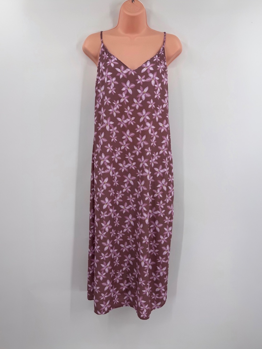 Lokahi Swimwear Floral V Neck Slip Midi Dress |  Brown Multi | Small